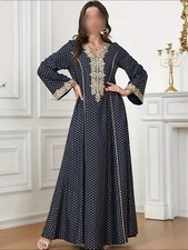 Navy Blue Polka Dot Kaftan Abaya Dress - Islamic Modest Dress - Size 12/XL