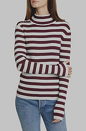 Striped Ribbed Turtleneck Sweater 