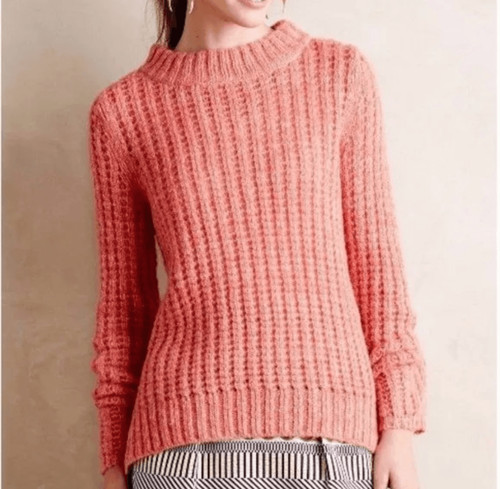 Anthropologie Field Flower waffle knit pullover coral sweater