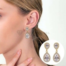 Women Drop Dangle Earrings Gift Water Drop Cubic Zirconia 925 Sterling Silver UK