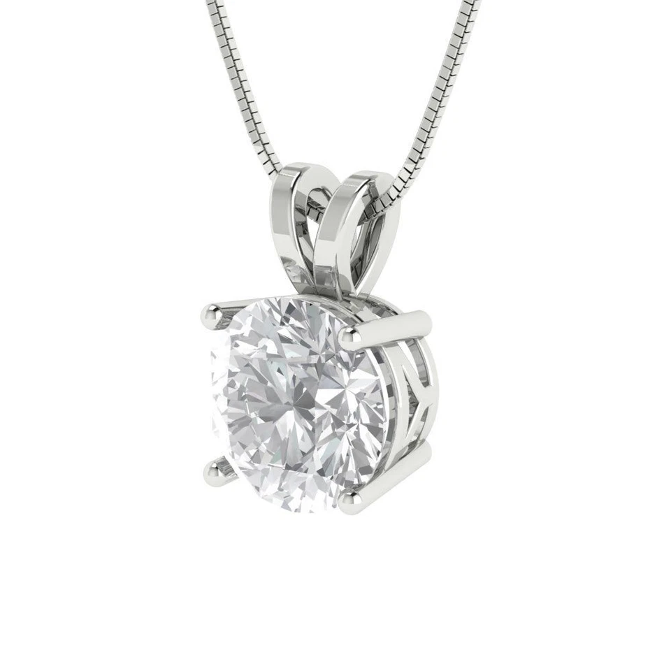 2 cttw Silver Pendant and 18" Necklace White Gold Plated 8.0mm Cubic Zirconia - Image 2 of 4
