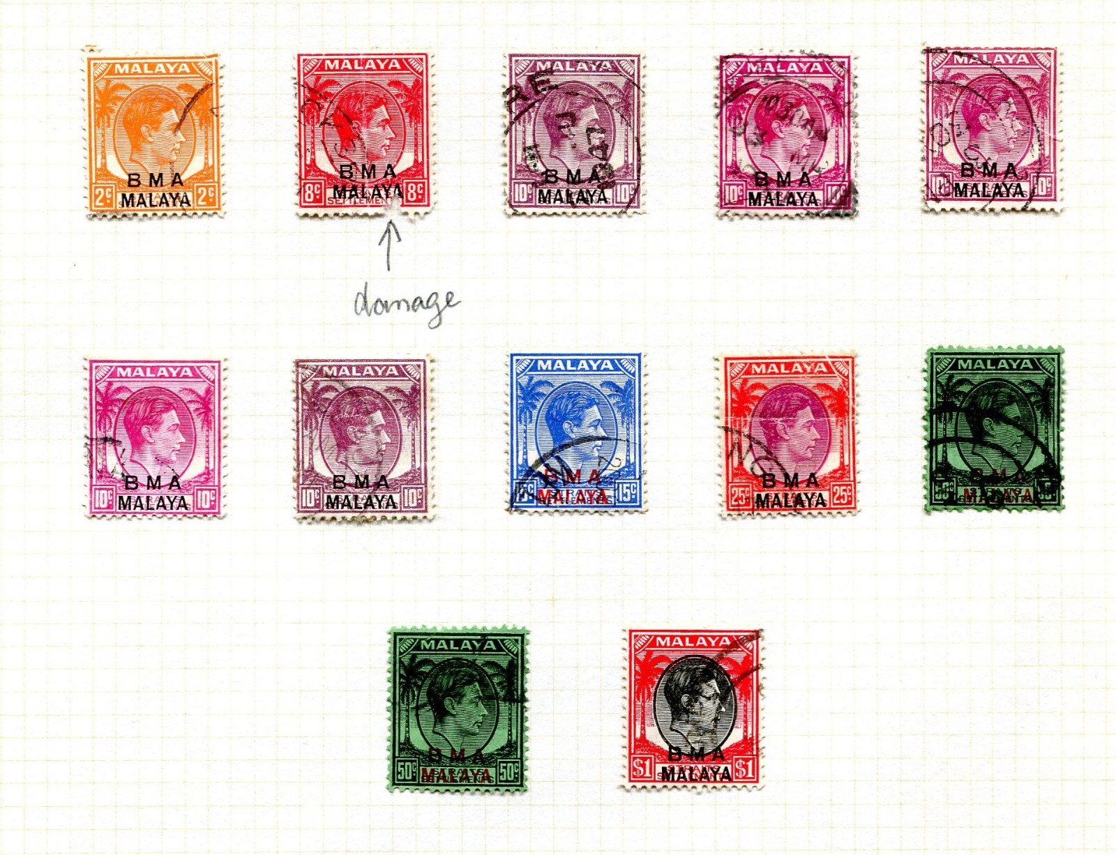 12 KGV1 BMA MALAYA GOOD USED STAMPS (ONE DAMAGED STAMP AS SHOWN) eBay