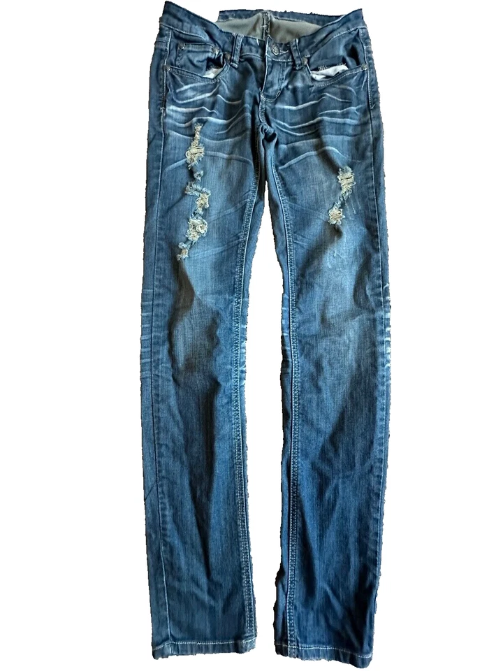 MACHINE Women's Novelle Mode Size US27 Italy 41 Distressed Straight Leg Mid Rise - Image 4 of 4