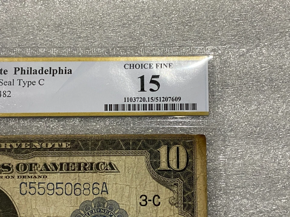 1914 Fr. 915C $10 Blue Seal Federal Reserve Note Philadelphia PCGS 15 - Image 4 of 4