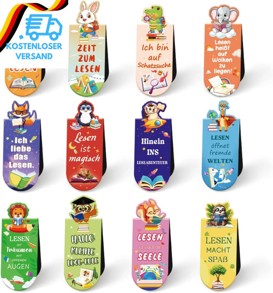 Happirra 12 StüCk Magnetische Lesezeichen Kinder, Tiere Lesezeichen Mit SprüChen-image