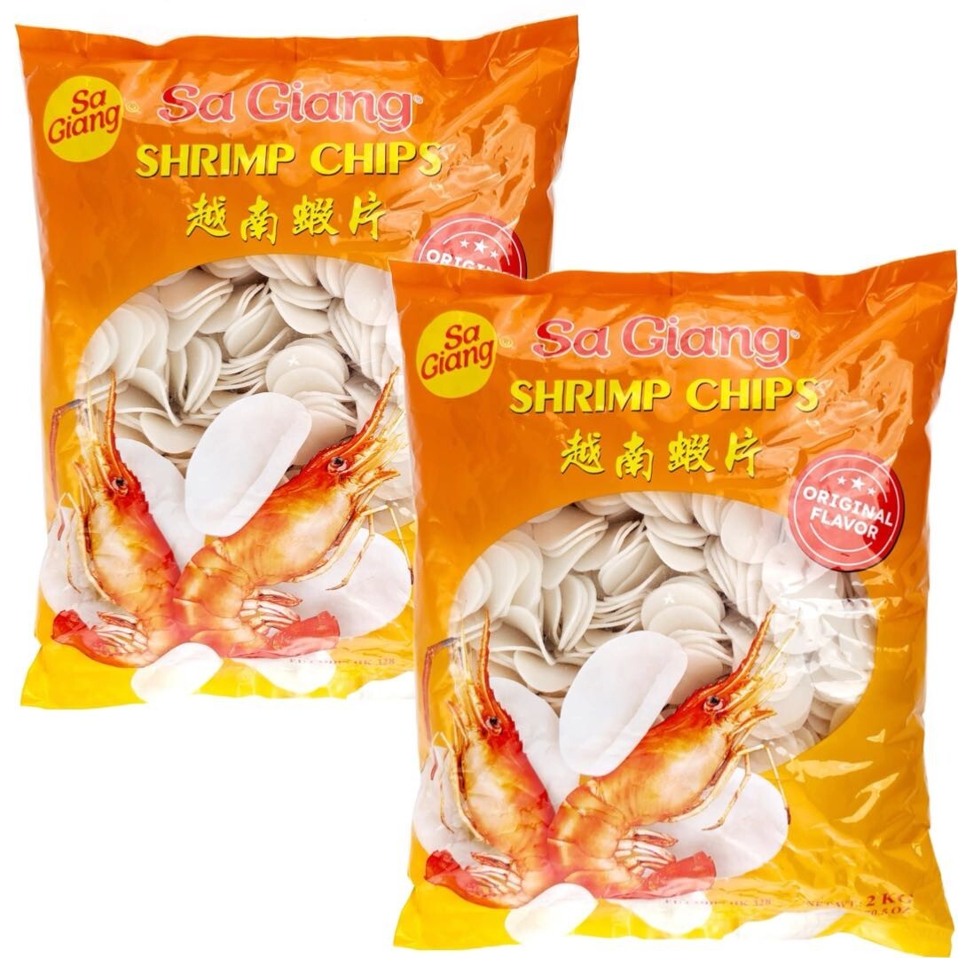 Sa Giang Prawn Crackers - Vietnamese Uncooked Shrimp Chips Snack 2kg (2 Packs)