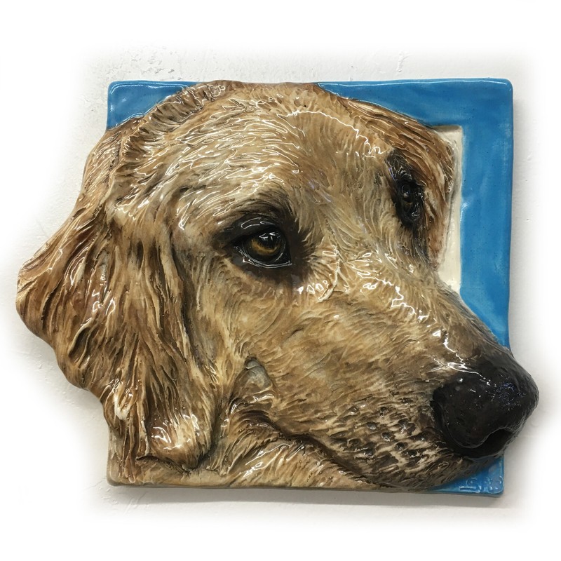 Golden Retriever Dog Ceramic Tile Handmade 3d Pet Portrait Sondra Alexander Art