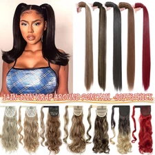 Magic Tape Ponytail Clip In as Human Hair Extension Wrap on Pony Tail Hair Piece
