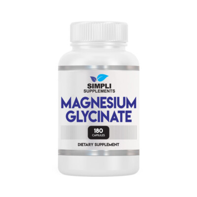 Simpli Supplements Magnesium Glycinate 400mg 180 Capsules (Vegan Friendly, USA M