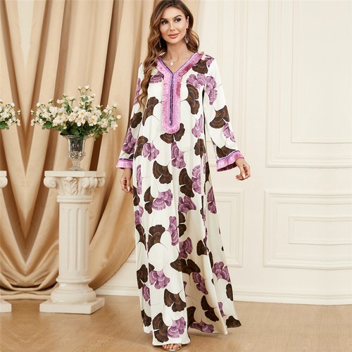 Muslim Floral Kaftan Islamic Women Maxi Dress Ramadan Dubai Caftan Moroccan Gown - Picture 70 of 216