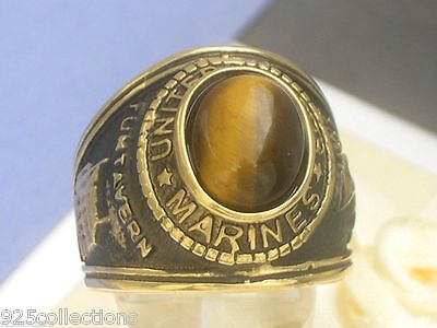 Details about   12X10 mm United States Marine Military Semi-Precious Tiger Eye Stone Men Ring 15