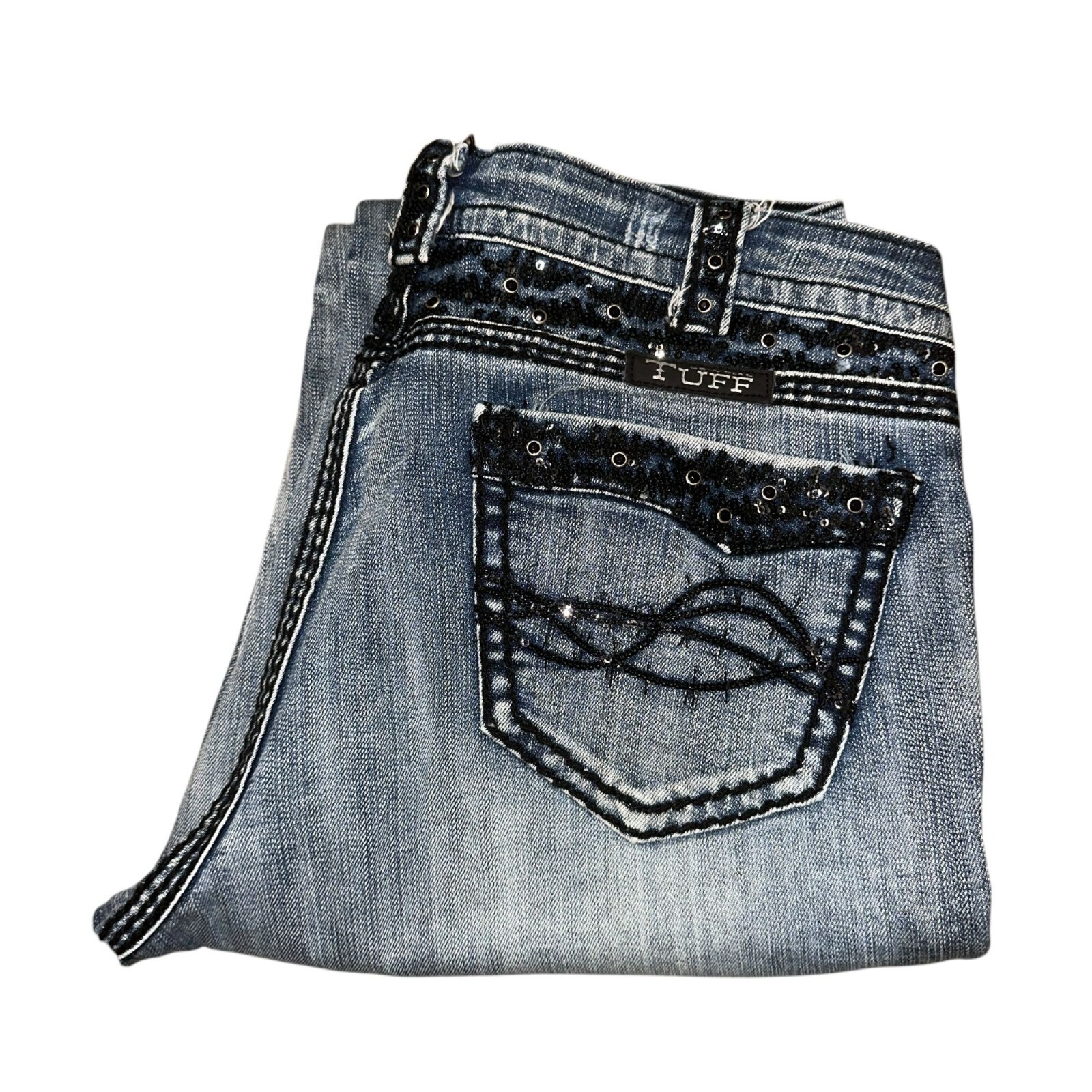 Cowgirl Tuff Straight Leg Distressed Jeans for Women Size 33x32 Plus Size Blue