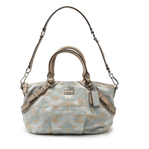 COACH Madison Shantung Sophia Satchel Chainlink Silver Bay Mist Leather Satin