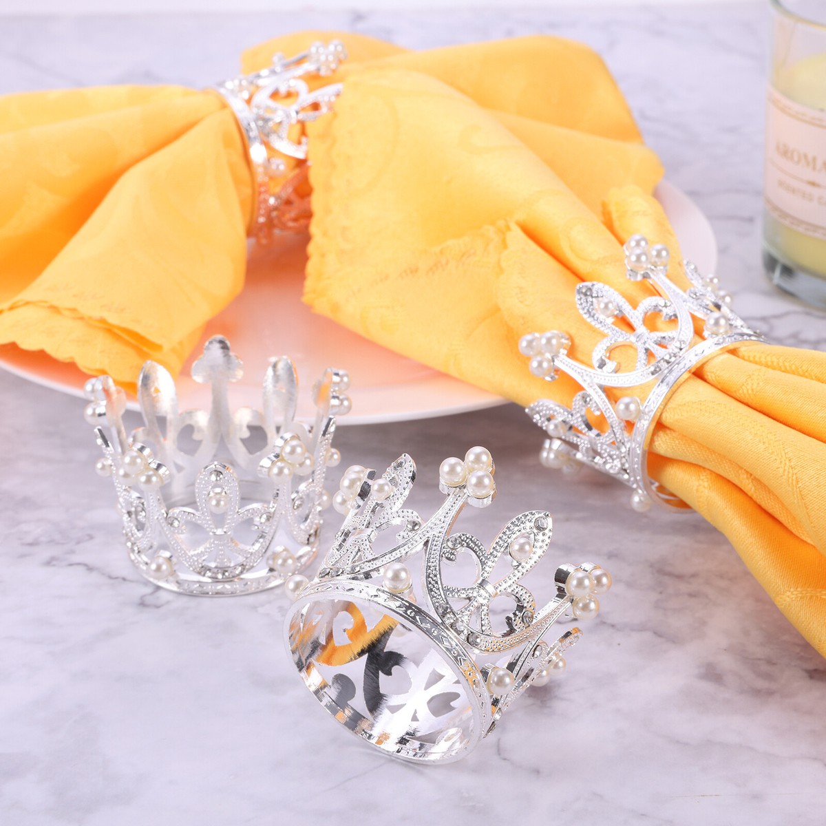 6X Sliver Crown Napkin Rings Serviette Holder Christmas Dinner Table Party  Decor