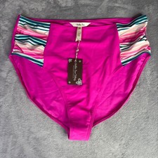 Costume da bagno Matilda Jane fondo donna XL rosa magenta vita alta increspato righe nuovo con etichette