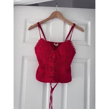 Meraki Red Crochet Lace Corset Top Bustier Festival Boho Tie Front Size Medium
