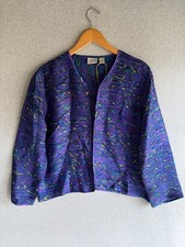 Chicos Jacket Womens 2 Large Purple 100 Silk Boho Artsy Academia Whimsical