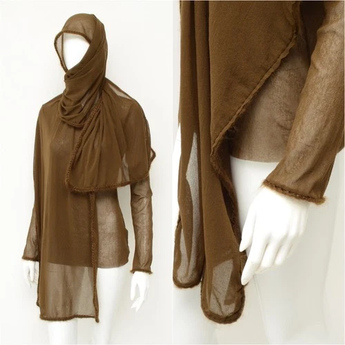 Vintage Jean Paul Gaultier Sheer Mesh Top With Attached Scarf Long Sleeve ~S-M