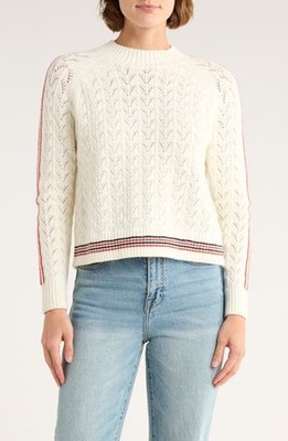 VIGOSS ~ New! NWT Size M ~ VANILLA Racer Striped Tipped Cable Knit Sweater c5
