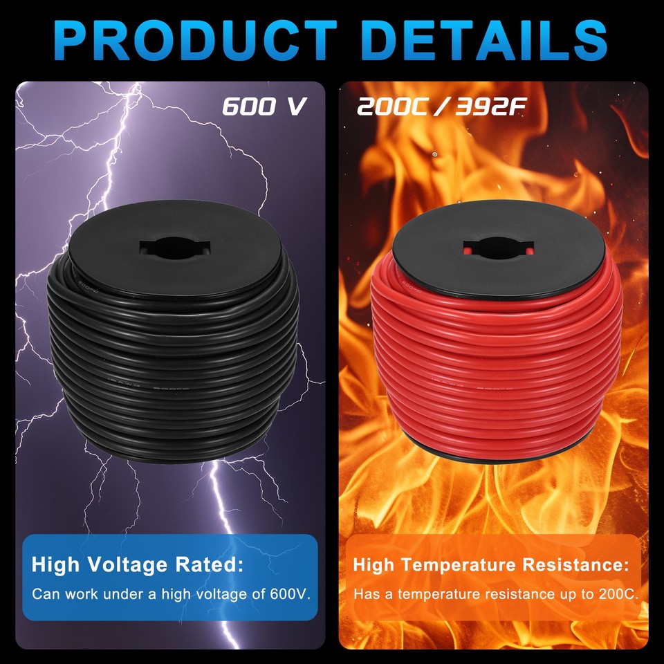 Wire Spool Top Silicone Electrical Wire Spool, 12AWG 100ft with Heat Shrink Tubing ...