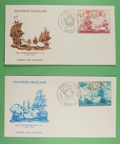 DR WHO 1976 FRENCH POLYNESIA 2 FDC USA BICENTENNIAL SHIP R38371