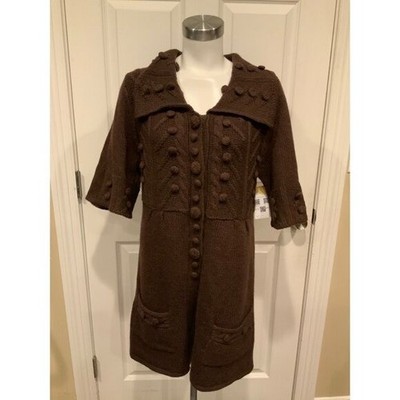 Alberto Makali Brown Wool Pom Accent Long Cardigan Size M