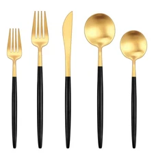 Gold and Black Silverware Set,60-Piece Modern Silverware Set for 12 with Matt...