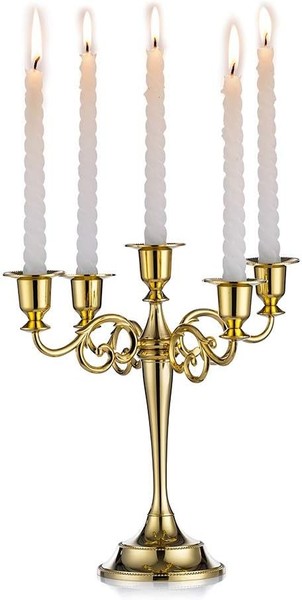 KerzenstäNder 5-Armig Gold FüR Stabkerzen Zink Deko Tisch Wohnzimmer-image