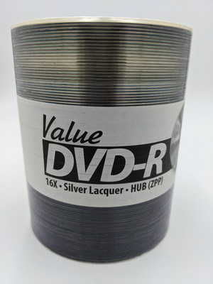 100 Taiyo Yuden/CMC Value DVD-R 16x InkJet Silver Lacquer Hub Printable - Shiny 