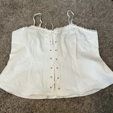Vtg Venezia Y2K Corset Sleeveless Stretch White Denim Crop Tank Top Lace Up 22