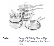 Berghoff Stainless Steel Belly Shape 18/10 12-Piece Cookware Set, Silver