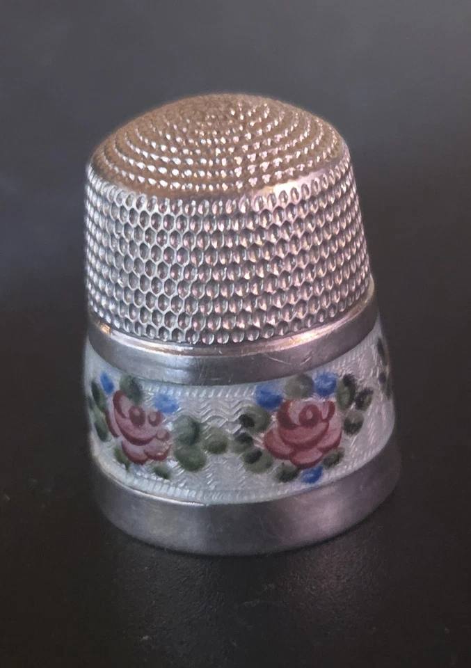 Antiguo dedal Simons Co plata esterlina esmalte rosa talla 11 Foto 4 de 4