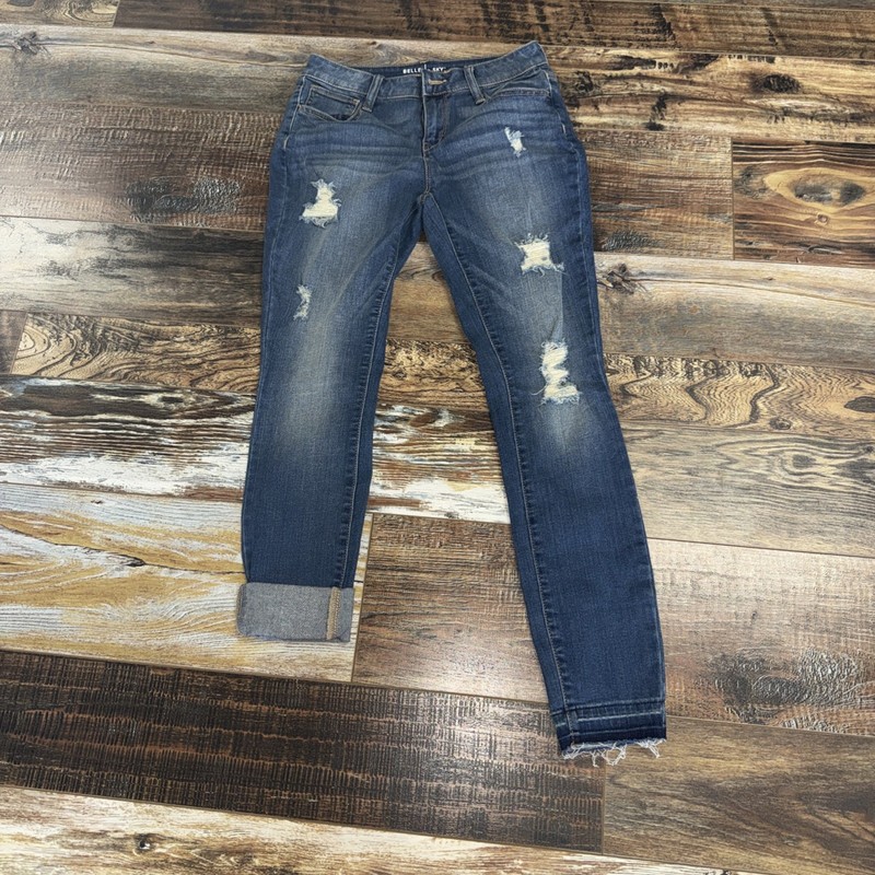 Belle&Sky Women's Size 2 Medium Wash Mid Rise Distressed Skinny Raw Hem Jean