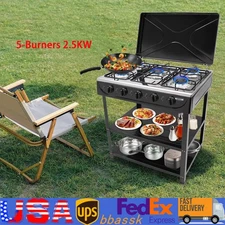 Outdoor Cooking Natural Gas Stove 5-Burners W/ Storage Rack For Camping/Kitchen