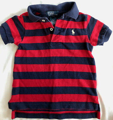 Toddler Boys Red Short Sleeve 100% Cotton Striped Polo