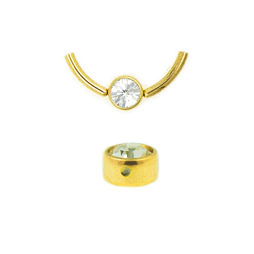 Gold Flatback Klemm Kugel mit Kristall 3/4mm für Piercing Ringe Lippenbändchen - Bild 1 von 2