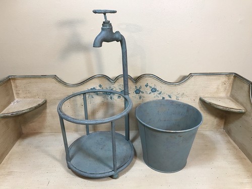 Rustic Water Spigot Faucet Tabletop Planter Green Painted Metal Patio Garden - Picture 7 of 9