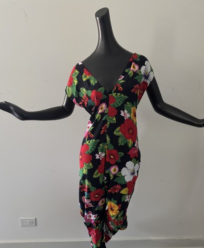 Vtg 80s 90s Jumpsuit Playsuit Rayon Hawaiian Dress Tiki Oasis One Size - Picture 4 of 9