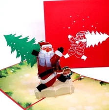 Santa  Christmas tree, Pop Up Card, 3D Popup Greeting Cards
