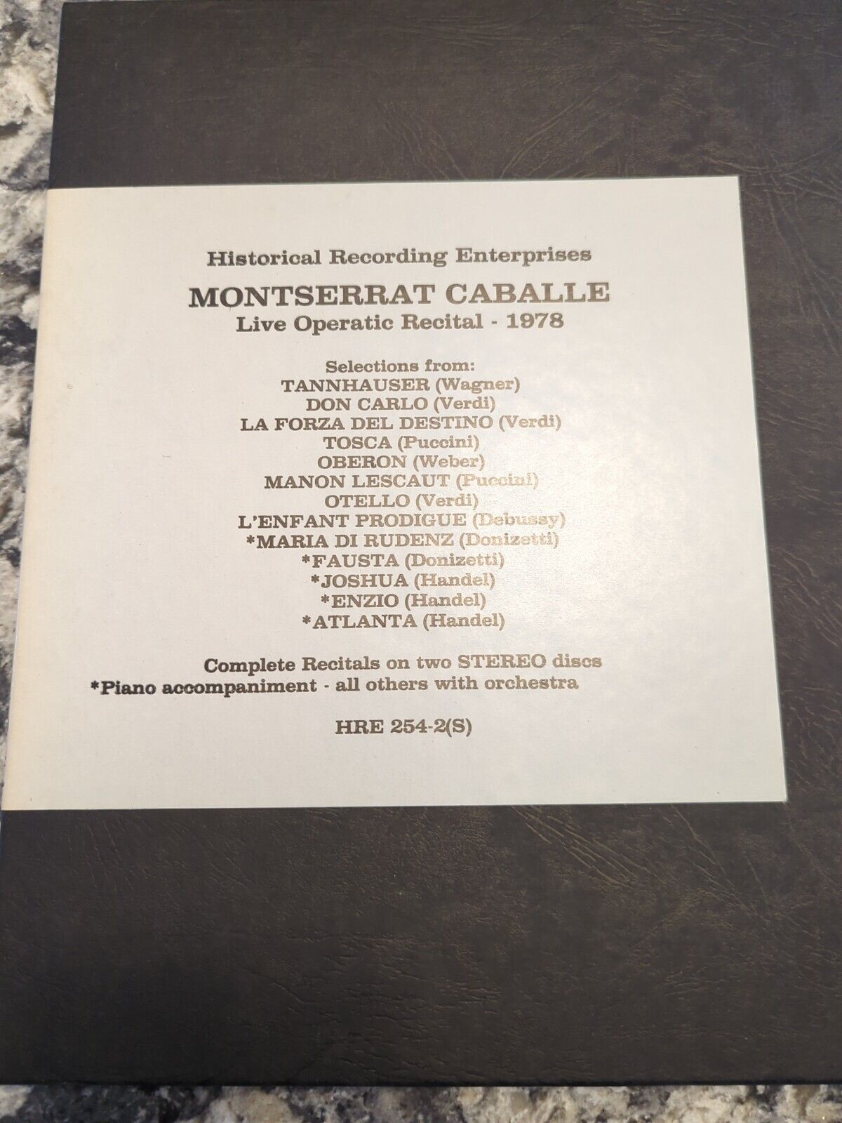 Historal Recording Enterprises Montserrat Caballe Live Opera 1978 LP set