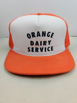 Vtg Orange Dairy Service Farm Trucker Hat Snapback Cap Vintage NOS New