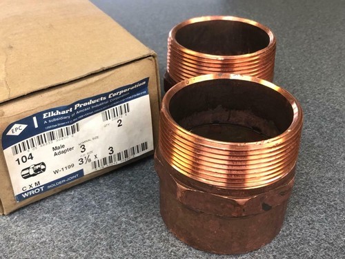 * NEW LOT of 2 * Elkhart 104 Copper Male Adapter 3-1/8 x 3, WROT Solder Joint