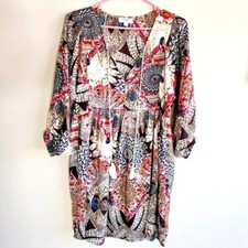 Umgee tribal print boho dress size small women's dress tunic style beige