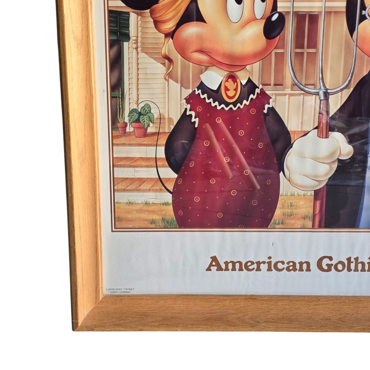 Vintage Wood Frame 1986 Mickey Mouse Minnie American Gothic Walt