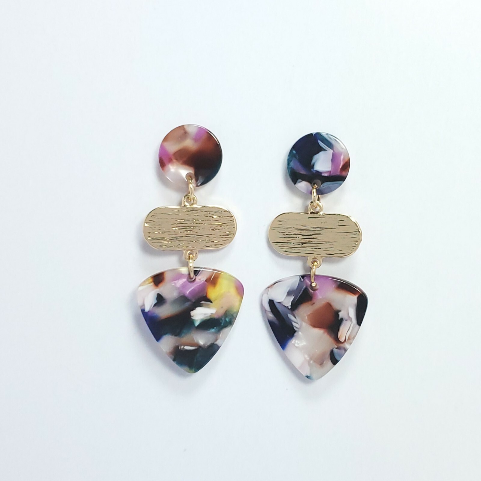 E0214 Dark Multi Color Acrylic Arrow Spearhead Triangle Drop Dangle Earrings