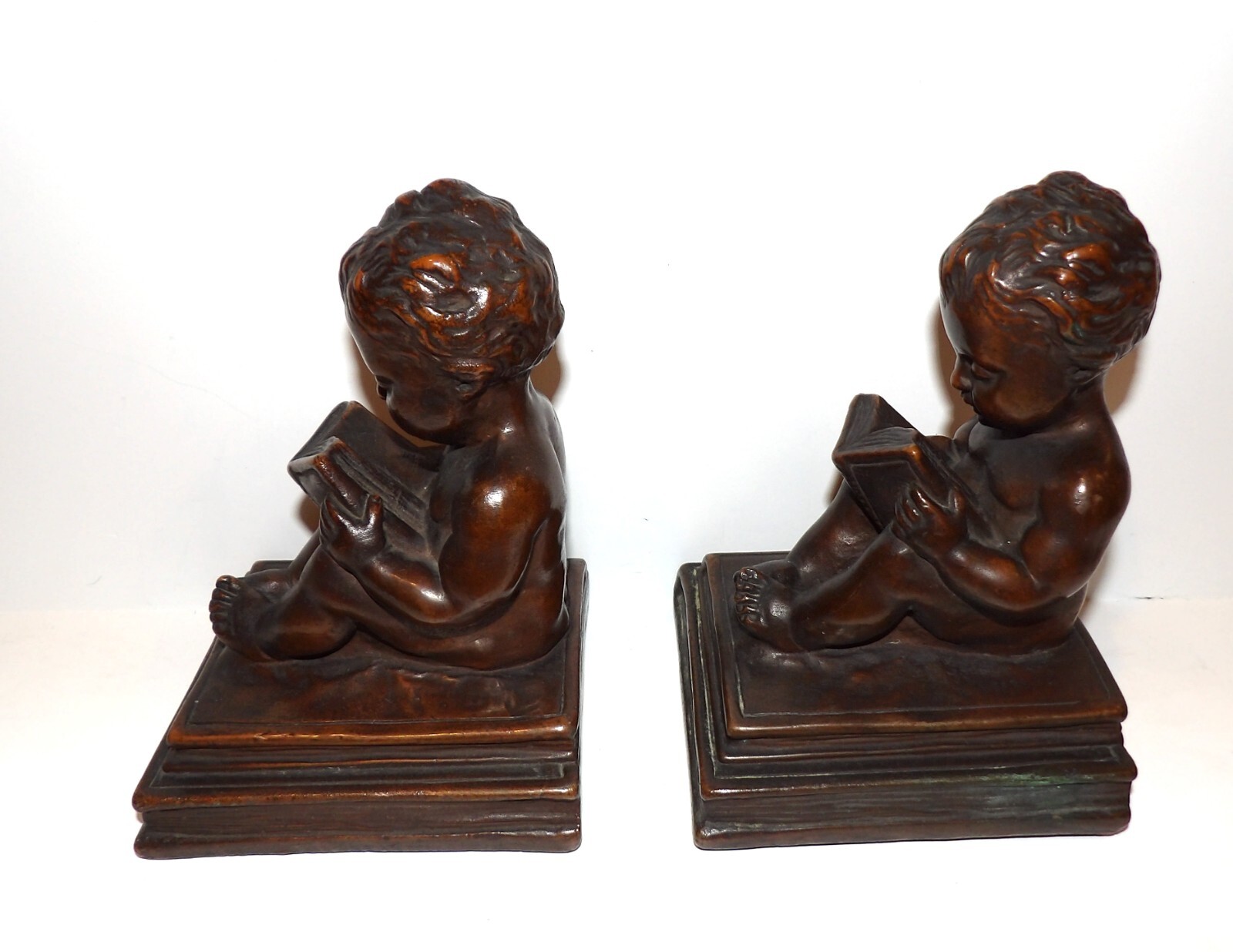 VINTAGE RARE KBW KATHODIAN BRONZE WORKS BRONZE CLAD CHERUB 7" SCULPTURE/BOOKENDS