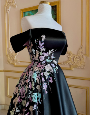 Gothic Black Satin Wedding Dresses Off the Shoulder Sweep Train Bridal Gowns  | eBay