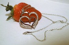 Silver Double Open Heart Love Shape Crystal Pendant Necklace Jewelry Gift