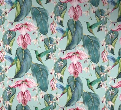 Osborne & Little Stoff 'TRAILING ORCHARD' 2 METER AQUA/MULTI Outdoor/Indoor