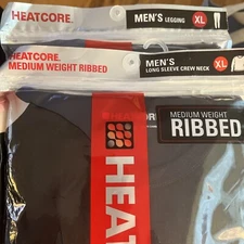 NEW HeatCore Men Sz XL LEGGING & Long Sleeve RIBBED UNDERSHIRT BLACK MED WEIGHT